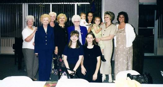 A few of us with Grandma at the Mother / Daughter Banquet at her church. Daughters, granddaughters, great-granddaughters, and a great-great granddaughter.